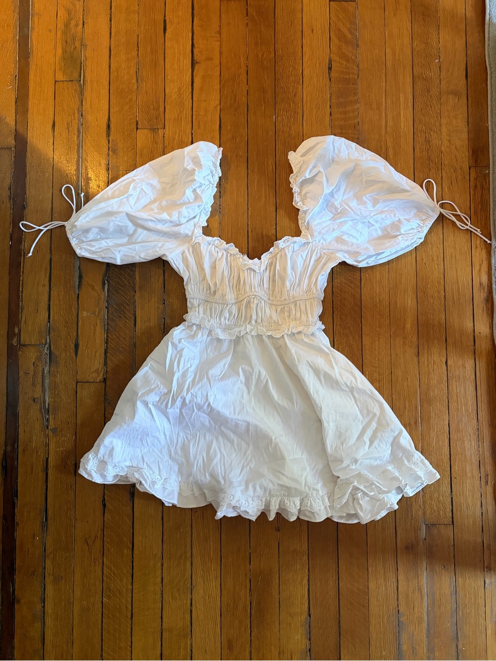 For Love And Lemons White Puff-Sleeve Mini Dress - Picture 1 of 3